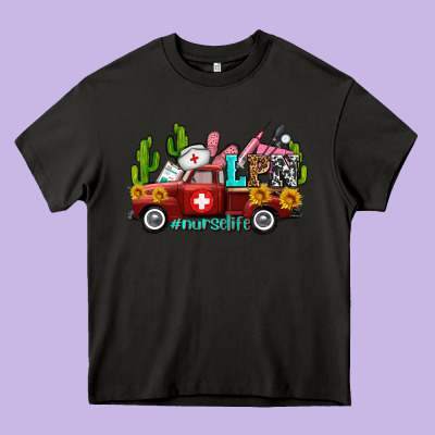 Lpn Nurse Truck With Cactus And Sunflowers Heavy Core Tee Designed By Adodesignshop