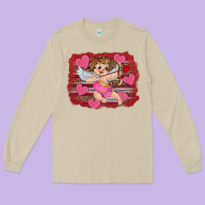 Valentine's Day Cupid Heart Long Sleeve Tee Designed By Ranaportraitstore
