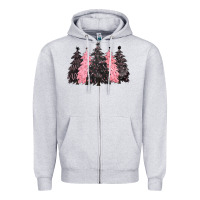Heather Grey pink christmas trees Zipper Hoodie - CowGirlArtShop