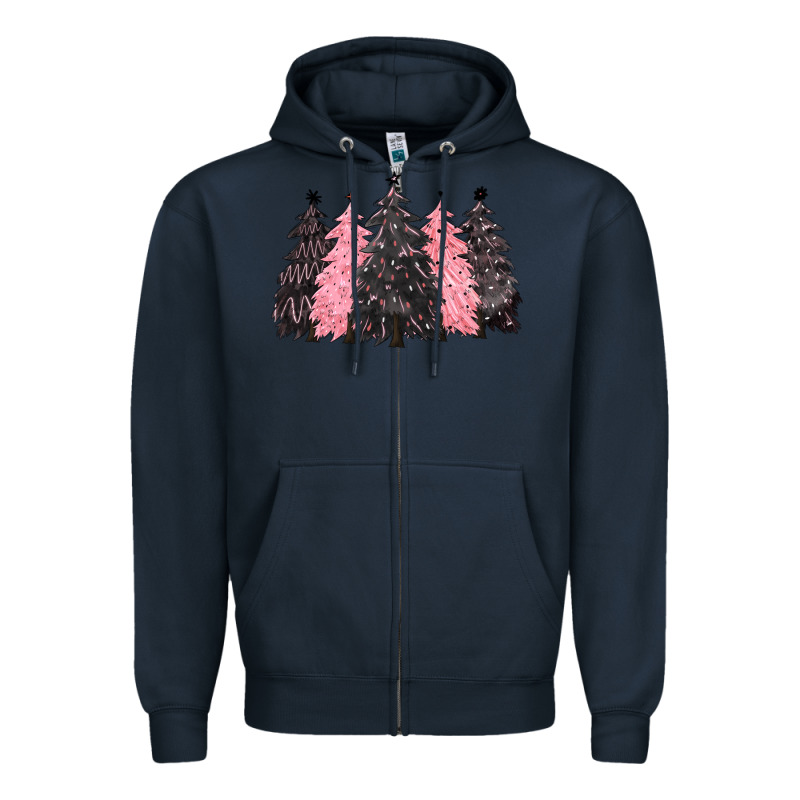 Pink Christmas Trees Zipper Hoodie by CowGirlArtShop | Teevron