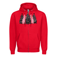 Red pink christmas trees Zipper Hoodie - CowGirlArtShop
