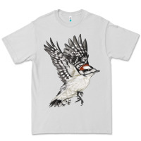 Dove Grey Flying Downy Woodpecker Premium Tee - LillyAllenDesigns