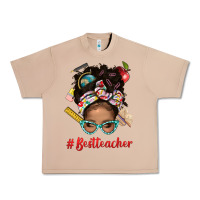 Burro Afro Messy Bun Best Teacher With Leopard Glasses Bbs Urban Heavy Tee - BundleAndBundleShop