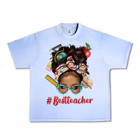 Grape Ice Afro Messy Bun Best Teacher With Leopard Glasses Bbs Urban Heavy Tee - BundleAndBundleShop