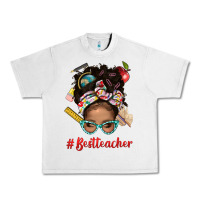 Lunar Rock Afro Messy Bun Best Teacher With Leopard Glasses Bbs Urban Heavy Tee - BundleAndBundleShop