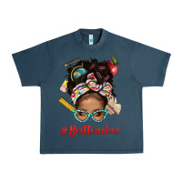 Midnight Navy Afro Messy Bun Best Teacher With Leopard Glasses Bbs Urban Heavy Tee - BundleAndBundleShop