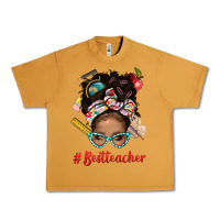 Peanut Butter Afro Messy Bun Best Teacher With Leopard Glasses Bbs Urban Heavy Tee - BundleAndBundleShop