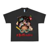 Pigment Black Afro Messy Bun Best Teacher With Leopard Glasses Bbs Urban Heavy Tee - BundleAndBundleShop