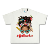 Pistachio Afro Messy Bun Best Teacher With Leopard Glasses Bbs Urban Heavy Tee - BundleAndBundleShop