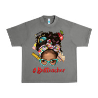 Tornado Afro Messy Bun Best Teacher With Leopard Glasses Bbs Urban Heavy Tee - BundleAndBundleShop