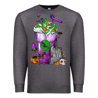 Charcoal Heather Halloween Cold Drink Frappe With Tombstone Premium Sweatshirt - FaDigitalArtStudio