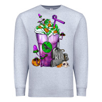 Heather Grey Halloween Cold Drink Frappe With Tombstone Premium Sweatshirt - FaDigitalArtStudio