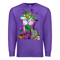 Purple Halloween Cold Drink Frappe With Tombstone Premium Sweatshirt - FaDigitalArtStudio