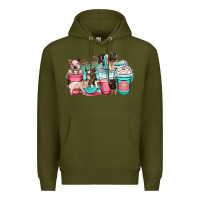 Army Green pig coffee cups Premium Hoodie - OliviaCreatesArt