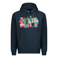 Navy pig coffee cups Premium Hoodie - OliviaCreatesArt