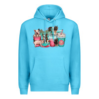 Ocean Blue pig coffee cups Premium Hoodie - OliviaCreatesArt
