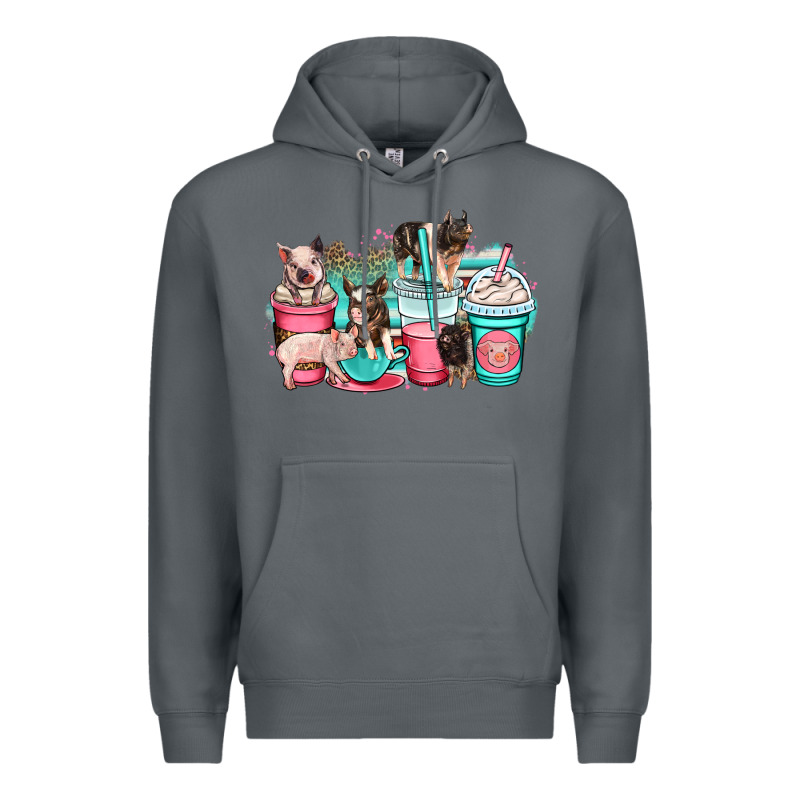 Pig Coffee Cups Premium Hoodie by OliviaCreatesArt | Teevron