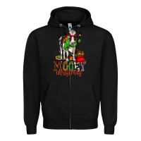 Black mooey christmas holstein cow Zipper Hoodie - CowGirlArtShop