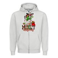 Dove Grey mooey christmas holstein cow Zipper Hoodie - CowGirlArtShop