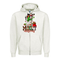 Oatmeal Heather mooey christmas holstein cow Zipper Hoodie - CowGirlArtShop