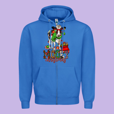 Mooey Christmas Holstein Cow Zipper Hoodie Designed By Cowgirlartshop