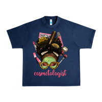 Navy Afro Messy Bun Cosmetologist Urban Heavy Tee - BundleAndBundleShop
