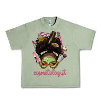 Oil Green Afro Messy Bun Cosmetologist Urban Heavy Tee - BundleAndBundleShop