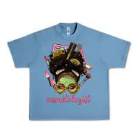 Pebble Blue Afro Messy Bun Cosmetologist Urban Heavy Tee - BundleAndBundleShop