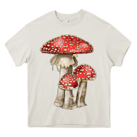 Cream Autumn Mushroom Illustrations Heavy Core Tee - LillyAllenDesigns