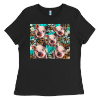 Black western cowhide sunflower baby pig Ladies Tee - BarkalooDesign
