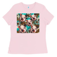 Bubblegum Pink western cowhide sunflower baby pig Ladies Tee - BarkalooDesign