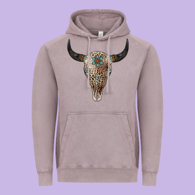 Leopard Bull Skull Vintage Hoodie Designed By Jasminsmagicworld