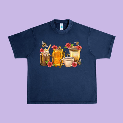 Honey And Bee With Flower Coffee Cup Urban Heavy Tee Designed By Bundleandbundleshop