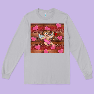 Valentine's Day Cupid Heart Long Sleeve Tee Designed By Ranaportraitstore