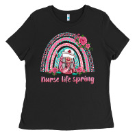 Black nurse life spring rainbow Ladies Tee - BarkalooDesign