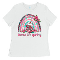 White nurse life spring rainbow Ladies Tee - BarkalooDesign