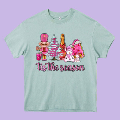 Tis The Season Pink Christmas Heavy Core Tee Designed By Adodesignshop