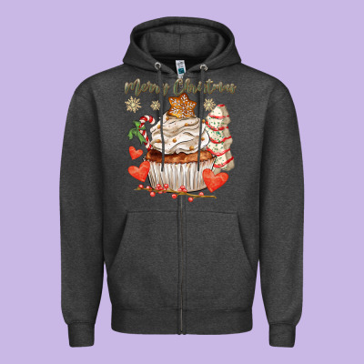 Merry Christmas Cupcake Zipper Hoodie Designed By Cowgirlartshop