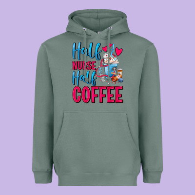 Half Nurse Half Coffee Heavyweight Hoodie Designed By Fadigitalartstudio
