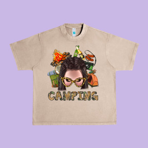 Camping Braid Hair Woman With Fire Bbs Urban Heavy Tee Designed By Bundleandbundleshop