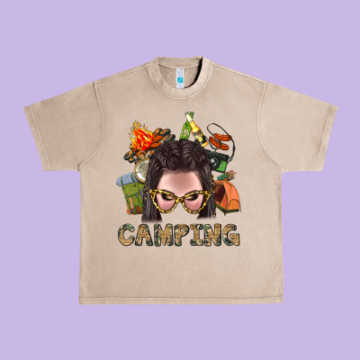 Camping Braid Hair Woman With Fire Bbs Urban Heavy Tee Designed By Bundleandbundleshop