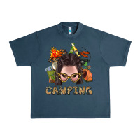 Midnight Navy Camping Braid Hair Woman With Fire Bbs Urban Heavy Tee - BundleAndBundleShop
