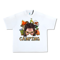 White Camping Braid Hair Woman With Fire Bbs Urban Heavy Tee - BundleAndBundleShop
