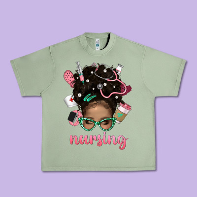 Afro Messy Bun Nursing Bbs Urban Heavy Tee Designed By Bundleandbundleshop