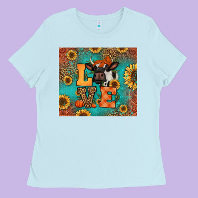 Love Autumn Cow Ladies Tee Designed By Jasminsmagicworld