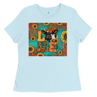 Baby Blue love autumn cow Ladies Tee - Jasminsmagicworld