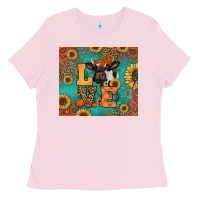 Bubblegum Pink love autumn cow Ladies Tee - Jasminsmagicworld