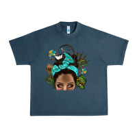 Midnight Navy Lake Camping Afro Messy Bun Bbs Urban Heavy Tee - BundleAndBundleShop