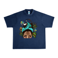 Navy Lake Camping Afro Messy Bun Bbs Urban Heavy Tee - BundleAndBundleShop
