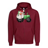 Burgundy santa tractor Zipper Hoodie - CowGirlArtShop